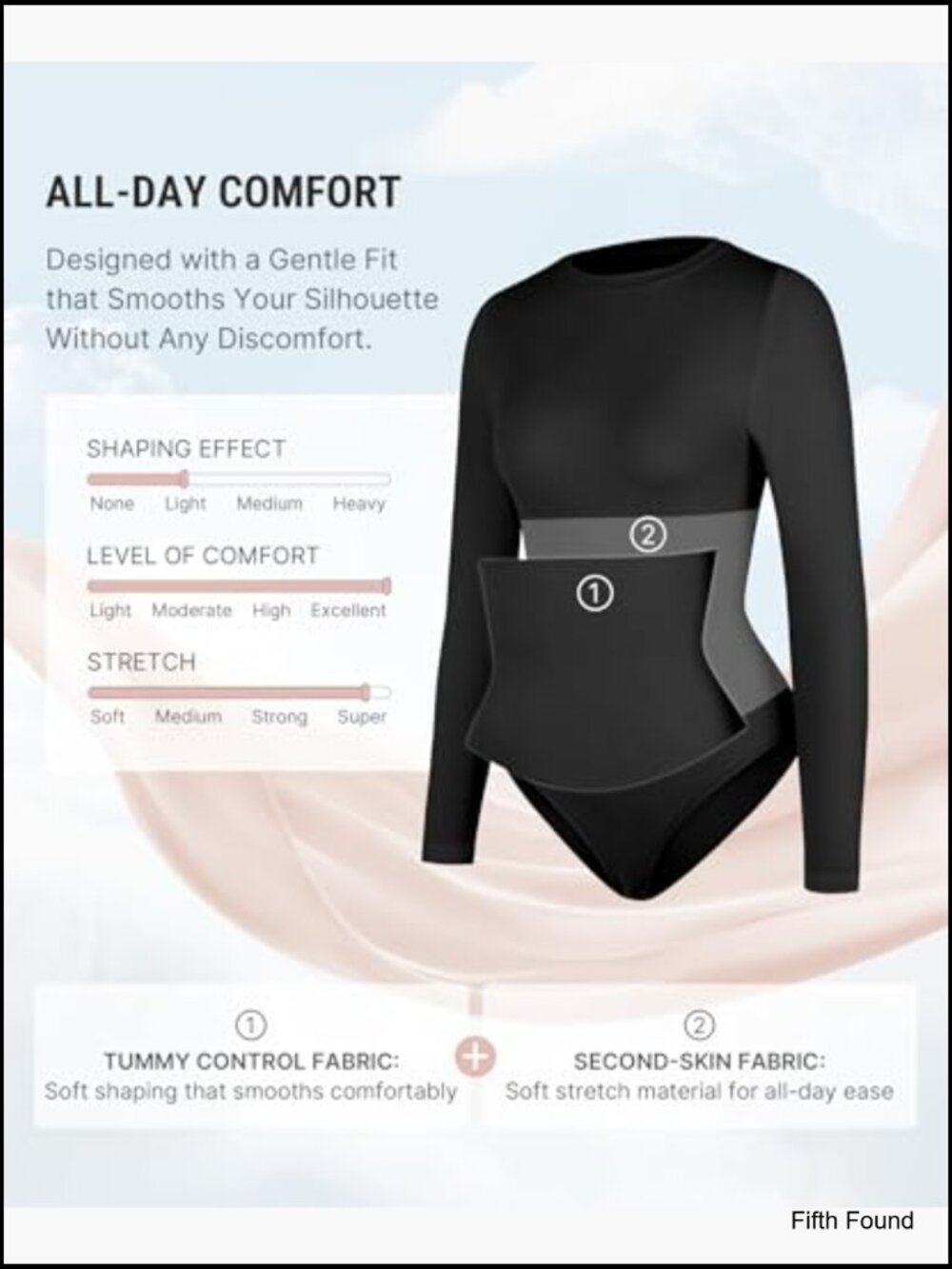 Seamless Long Sleeve Bodysuit Shapewear Tummy Control Compression Shirt - Picture 3 of 7